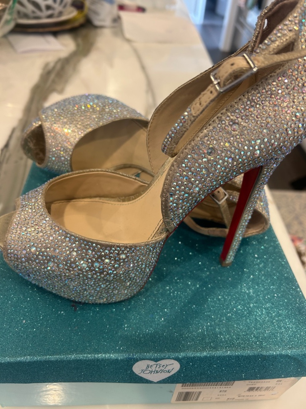 Betsey Johnson Crystal-Embellished Gold Platform Heels - Picture 2 of 8